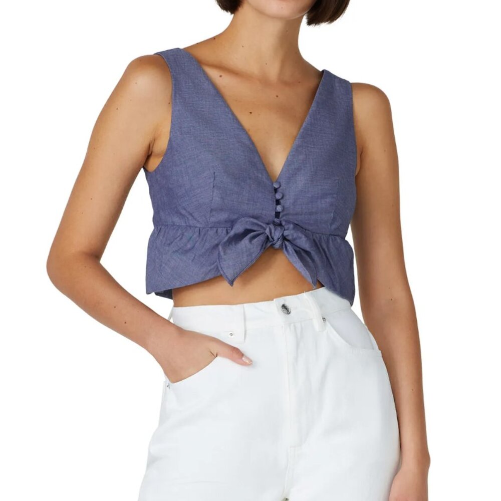 Thakoon Collective Denim Tie-Front Crop Top